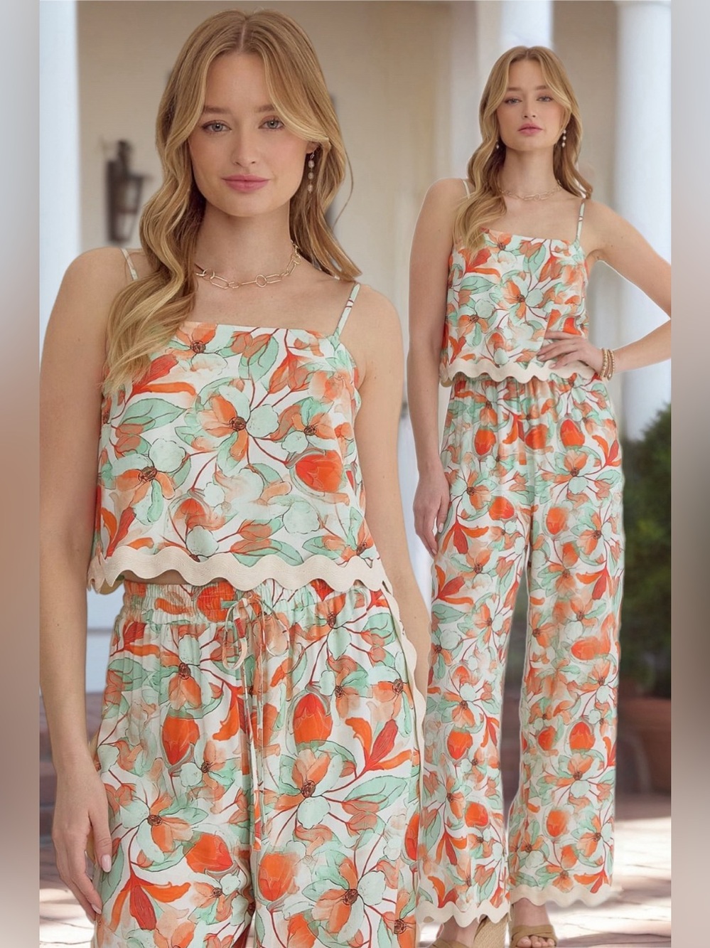 Entro Feelin’ Peachy Ric Rac Scallop Hem Cami Tank Top Summer Floral New Medium
